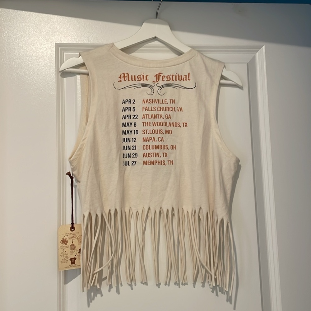 Recycled threads top Nashville music festival cream fringe crop top large new - Picture 7 of 10